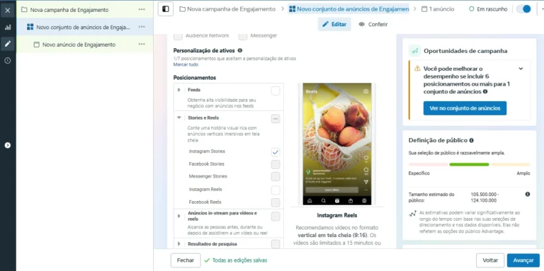 como impulsionar Stories pelo gerenciador de anúncios posicionamentos